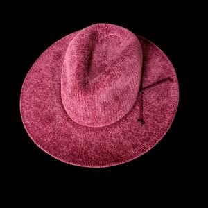 Raspberry velvet relaxed brim fedora with rope accent